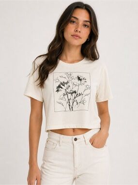 Tentree Floral Graphic Crop Tee Off White Sustainable T-Shirt short Sleeve XL